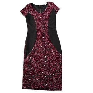 Marilyn Monroe Red, Pink & Black Bodycon Leopard Print Midi Dress, Size Medium